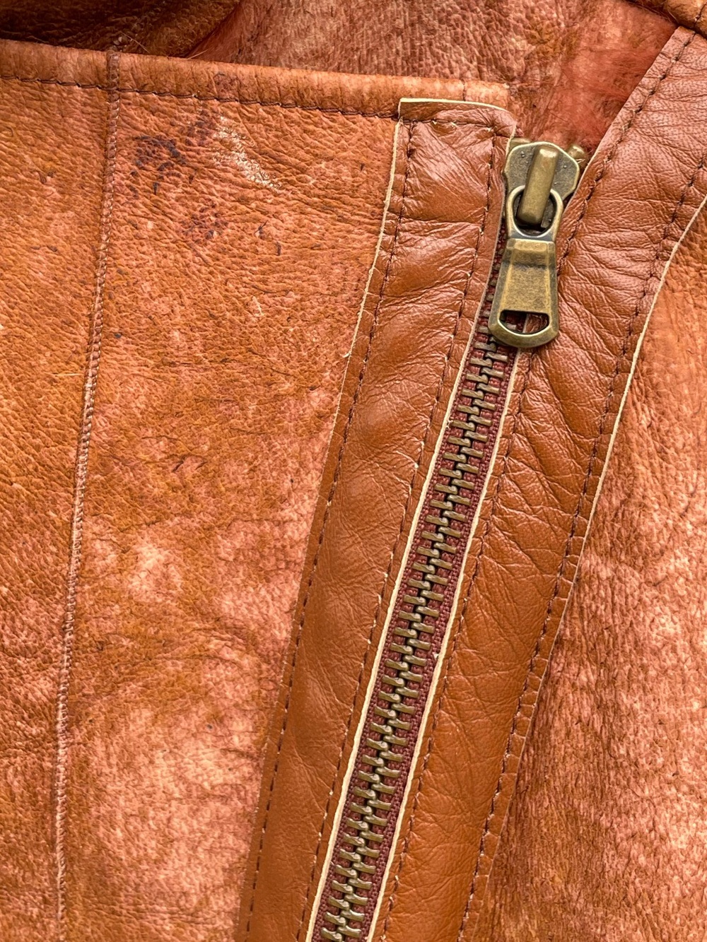 Y2K G-Brand Italy Rust Brown Shearling-Trim Leather Jacket size Small - Picture 13 of 13